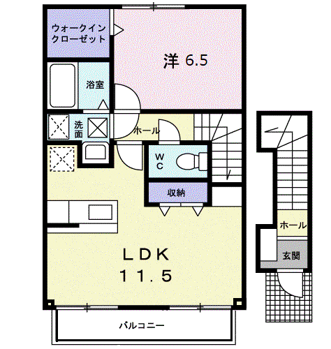 ドルチェローザⅠ(1LDK/2階)の間取り写真