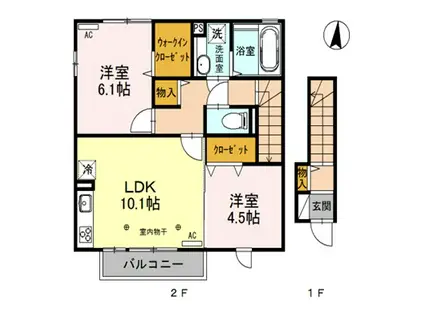 ジュネス江木(2LDK/2階)の間取り写真