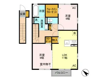 ワイ・ヴィクトワール B(2LDK/2階)の間取り写真