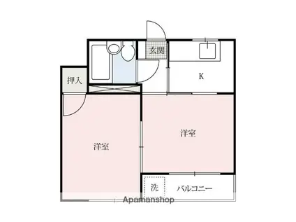 JOYハイツ大橋(2K/1階)の間取り写真
