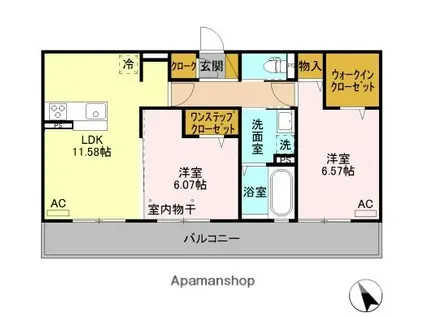 クレアシオン城北(2LDK/2階)の間取り写真