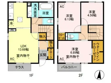 上越線 高崎問屋町駅 徒歩12分 2階建 築7年(3LDK/1階)の間取り写真