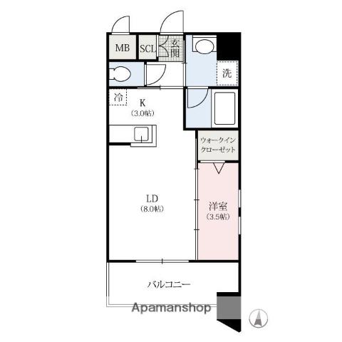 アルティザ北通町(1LDK/4階)の間取り写真