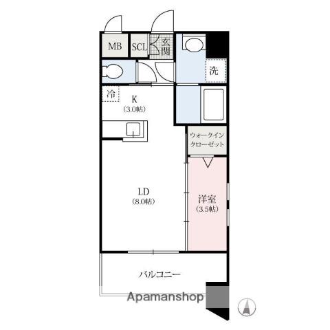 アルティザ北通町(1LDK/6階)の間取り写真