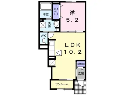 メゾンリュミエール・Ⅱ(1LDK/1階)の間取り写真