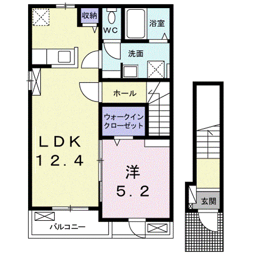 インテルメッツォ北藤Ⅱ(1LDK/2階)の間取り写真