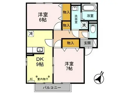 リビングタウン西浦 A/B/C/D/E(2DK/2階)の間取り写真