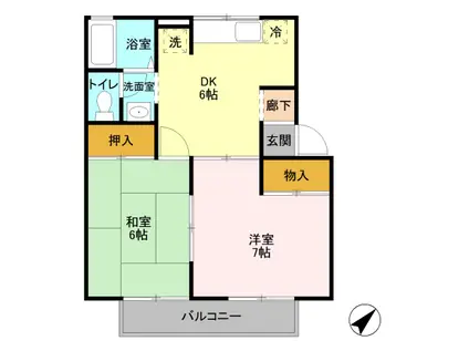 コーポ七曲りD(2DK/1階)の間取り写真