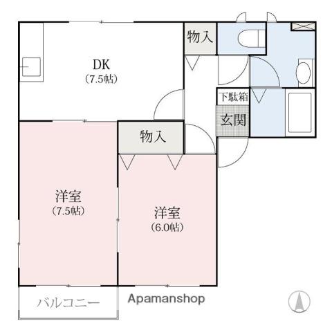 エスポワールKB(2DK/2階)の間取り写真