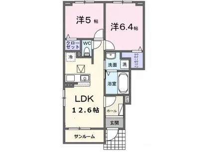 ジェントリー・ミルト(2LDK/1階)の間取り写真