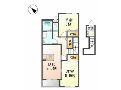 トロワ・ド・ジャンコ AX(2LDK/2階)の間取り写真