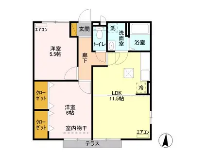 西中居ハイツA(2LDK/1階)の間取り写真