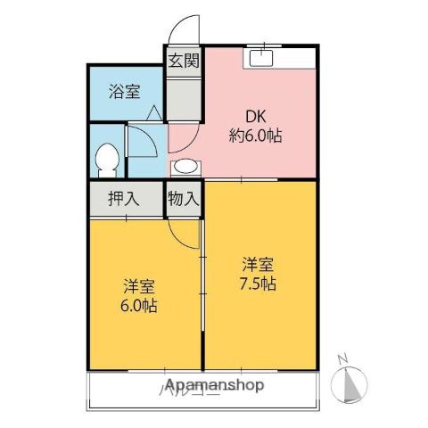 昭和コーポ前橋A・B(2DK/3階)の間取り写真