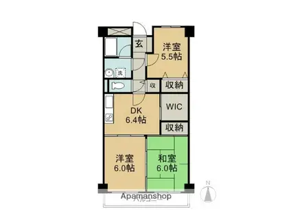 パレス国領(3DK/3階)の間取り写真