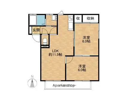 ラ・フランスC・D(2LDK/1階)の間取り写真