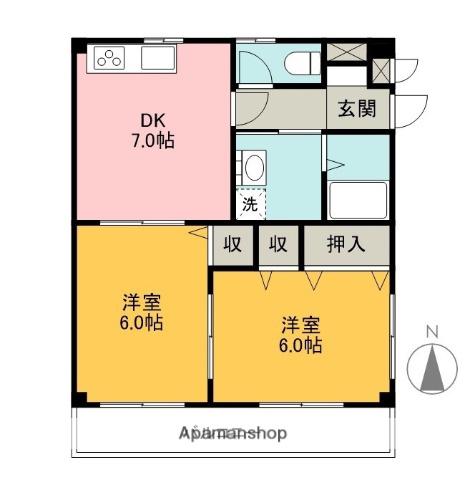 サンドキャッスル(2DK/2階)の間取り写真