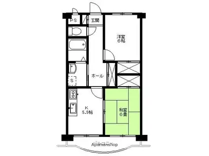 グレースコーポ荒牧(2K/2階)の間取り写真
