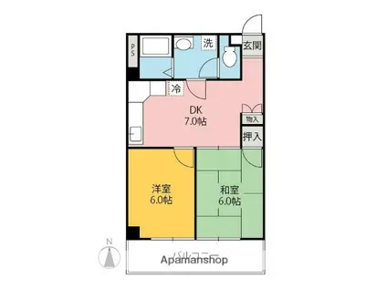 シャンボールとみざわⅠ・Ⅱ(2DK/3階)の間取り写真