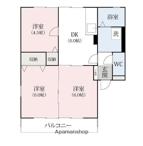 レトア・シャトーA・B・C(3DK/1階)の間取り写真