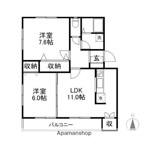 オレンジヒルズC(2LDK/2階)の間取り写真