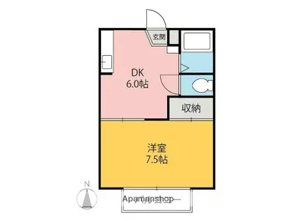 セゾン朝倉A・B(1DK/2階)の間取り写真