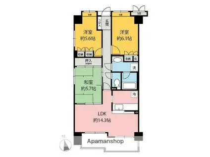 サーパス文京(3LDK/6階)の間取り写真