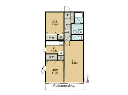 ソレアードM(2LDK/1階)の間取り写真