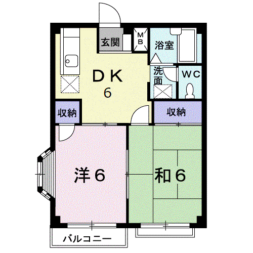 シャルムⅠ(2DK/1階)の間取り写真