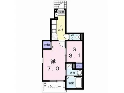 トレヴィⅡ(1K/1階)の間取り写真