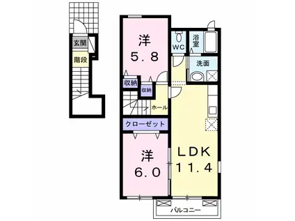 吾妻線 渋川駅 徒歩37分 2階建 築17年(2LDK/2階)の間取り写真