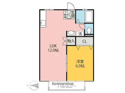 ルーブル紅雲町(1LDK/2階)の間取り写真