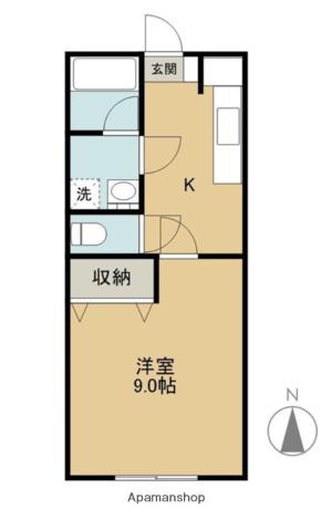 コモドカーサ下小出(1DK/2階)の間取り写真