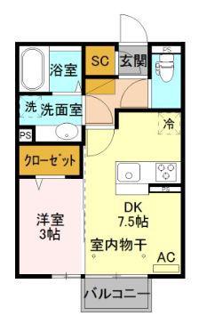 アルファベットⅡ(1DK/2階)の間取り写真