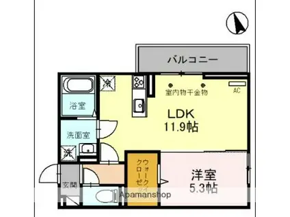 D-ROOM三河町(1LDK/1階)の間取り写真