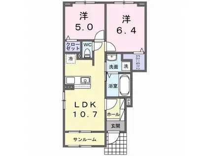 リバーサイド広瀬(2LDK/1階)の間取り写真