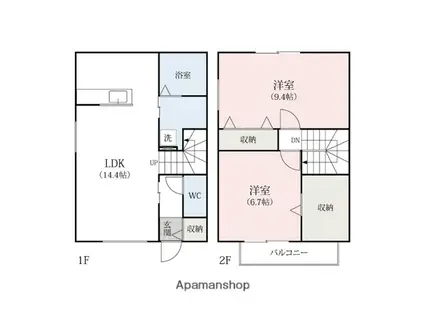 LES・AUBEPINES 昭和(2LDK/2階)の間取り写真