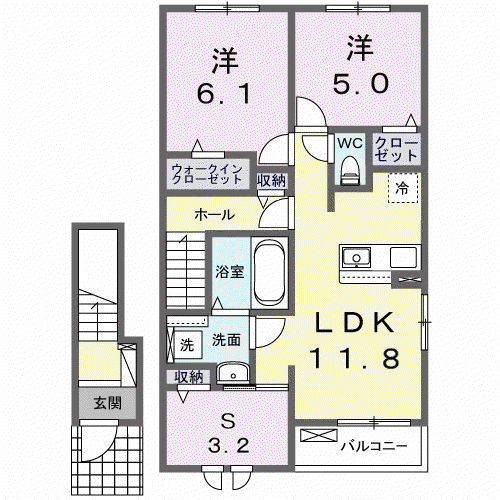 テラス M3 Ⅰ(2LDK/2階)の間取り写真