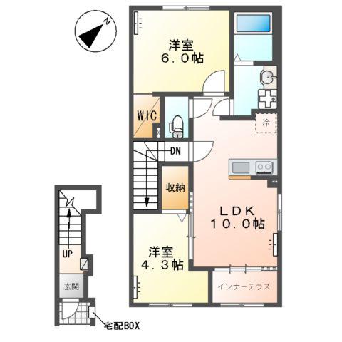 江田町アパート(2LDK/2階)の間取り写真