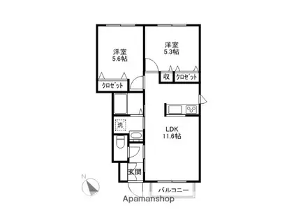 ヴィラエステートA・B(2LDK/1階)の間取り写真