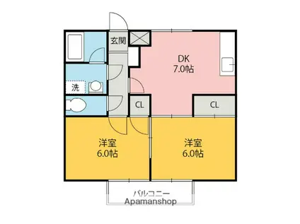 シティーハイツサクラS・タンポポT・ローズR・チュC(2DK/2階)の間取り写真
