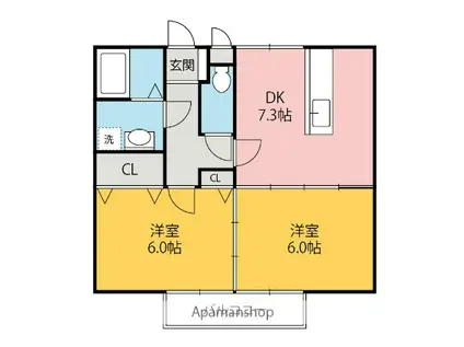 シティーハイツハイビスカス(2DK/2階)の間取り写真