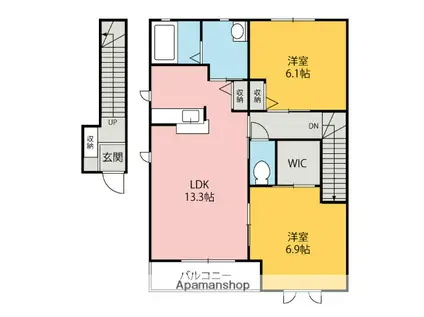 両毛線 伊勢崎駅 徒歩40分 2階建 築18年(2LDK/2階)の間取り写真