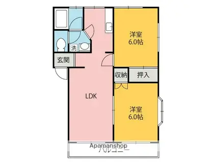 キャッスル中島 1(2LDK/2階)の間取り写真