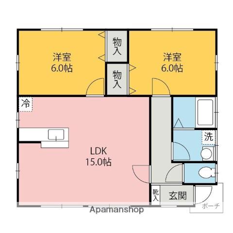 東武伊勢崎・大師線 新伊勢崎駅 徒歩30分 1階建 築21年(2LDK)の間取り写真