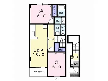 テラス田園B(2LDK/2階)の間取り写真