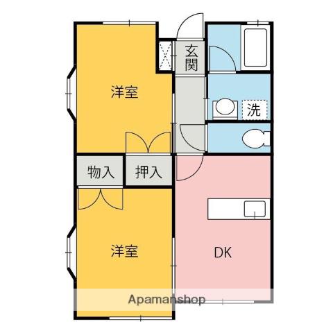 モンパレス赤堀Ⅰ(2DK/1階)の間取り写真