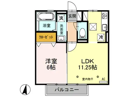 ブルーサファイア B(1LDK/1階)の間取り写真
