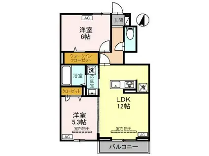 ヴォルガ Ⅱ(2LDK/1階)の間取り写真