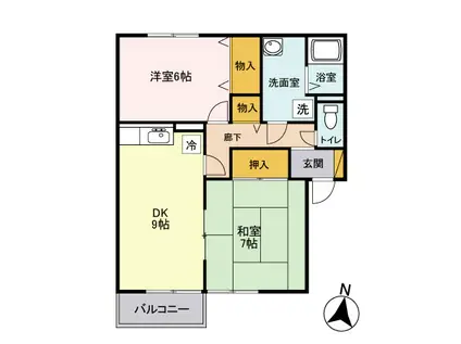 メゾン・メルヴェーユA(2LDK/2階)の間取り写真