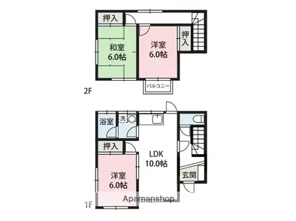両毛線 国定駅 徒歩16分 2階建 築36年(3LDK)の間取り写真